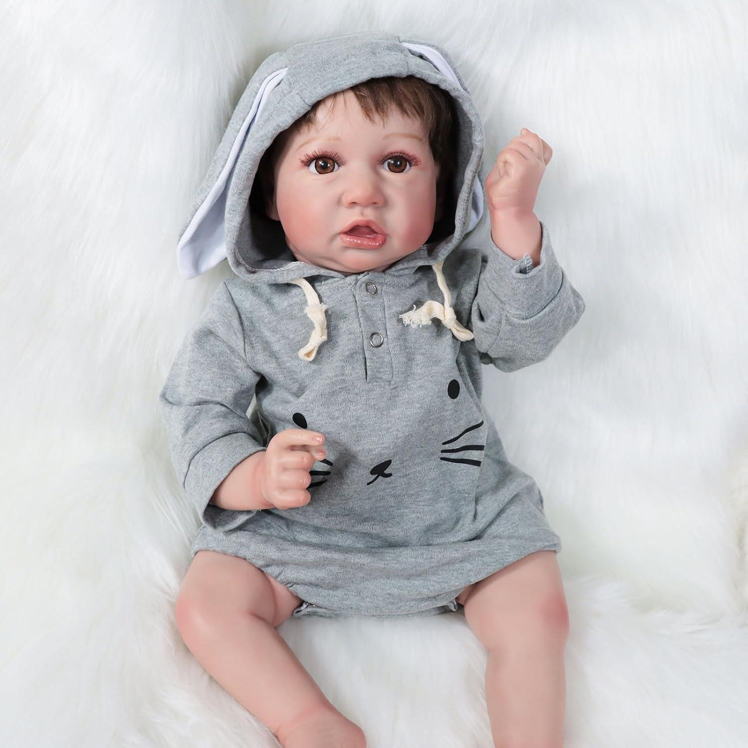 Muñeca de bebé renacida JURONG 22 pulgadas con mono gris
