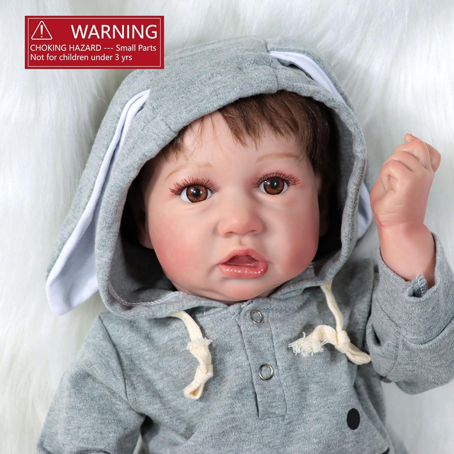 Muñeca de bebé renacida JURONG 22 pulgadas con mono gris