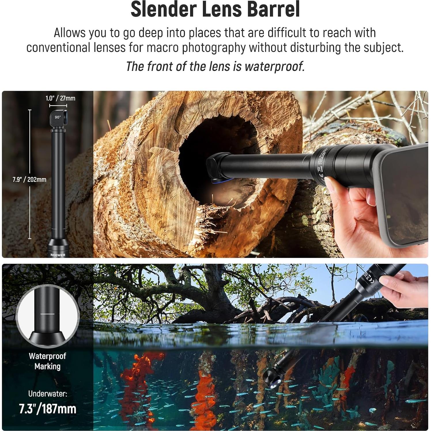 Lente Macro de Sonda NEEWER 18mm 2X para Móvil con Luz LED