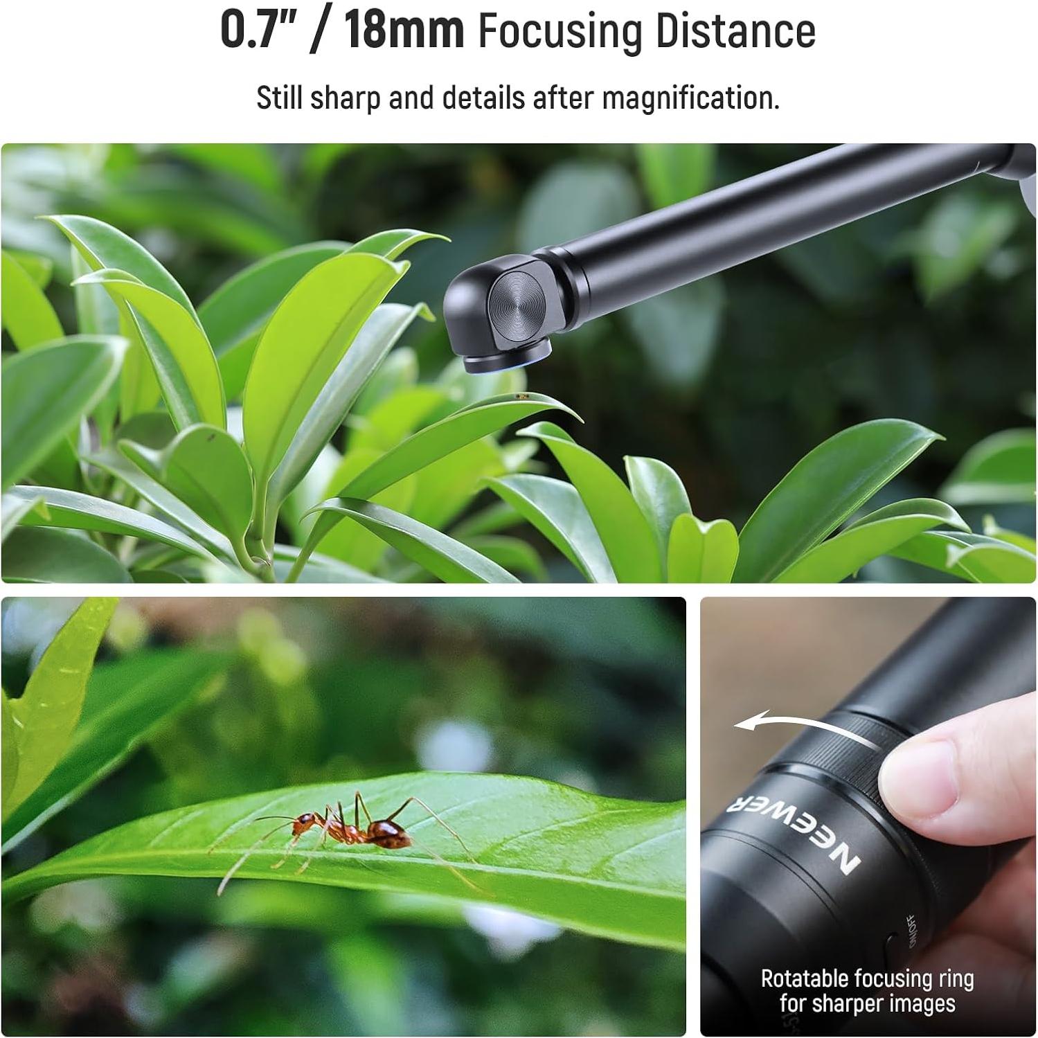 Lente Macro de Sonda NEEWER 18mm 2X para Móvil con Luz LED