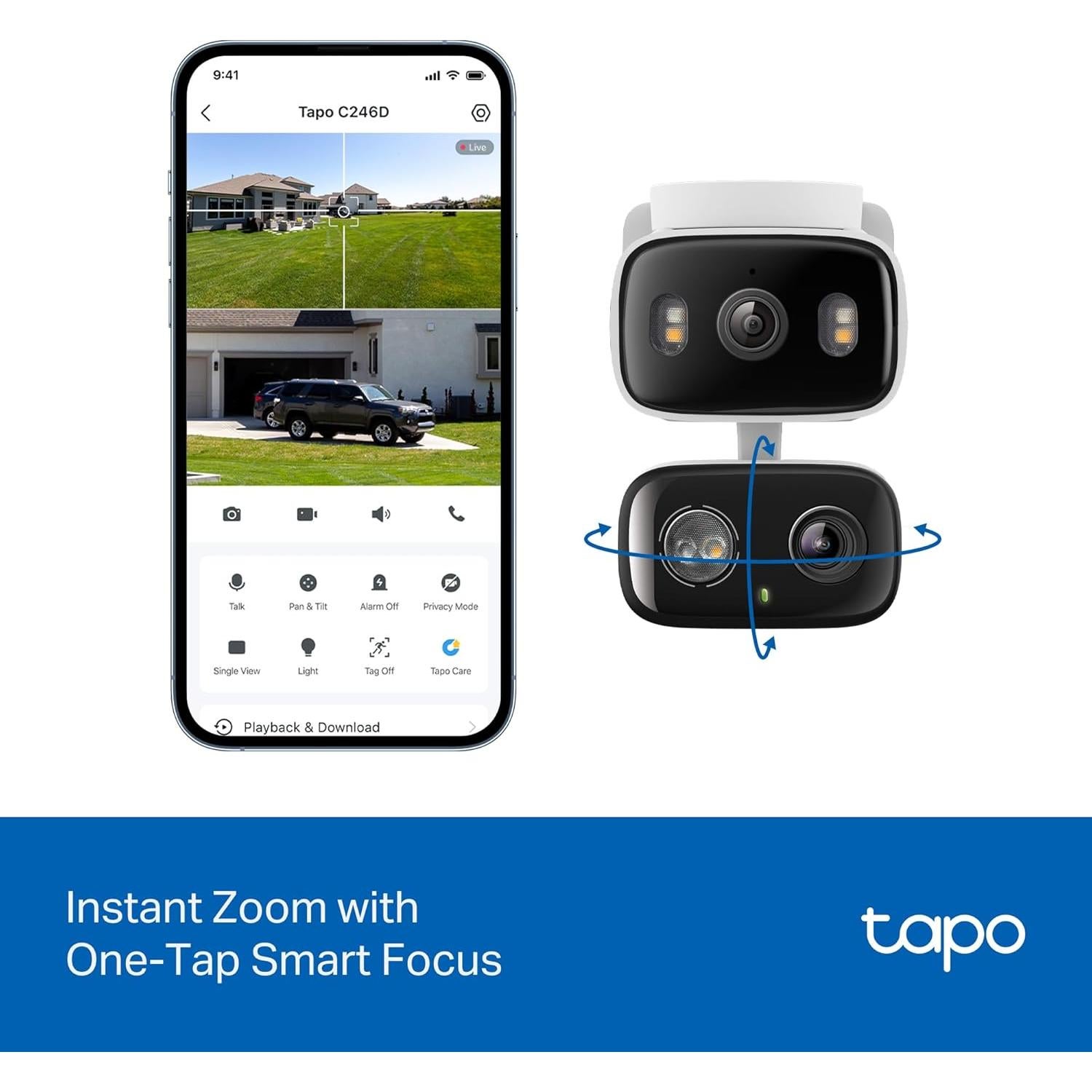 Cámara de Seguridad Tapo C246D 2K 3MP Doble Lente Pan/Tilt