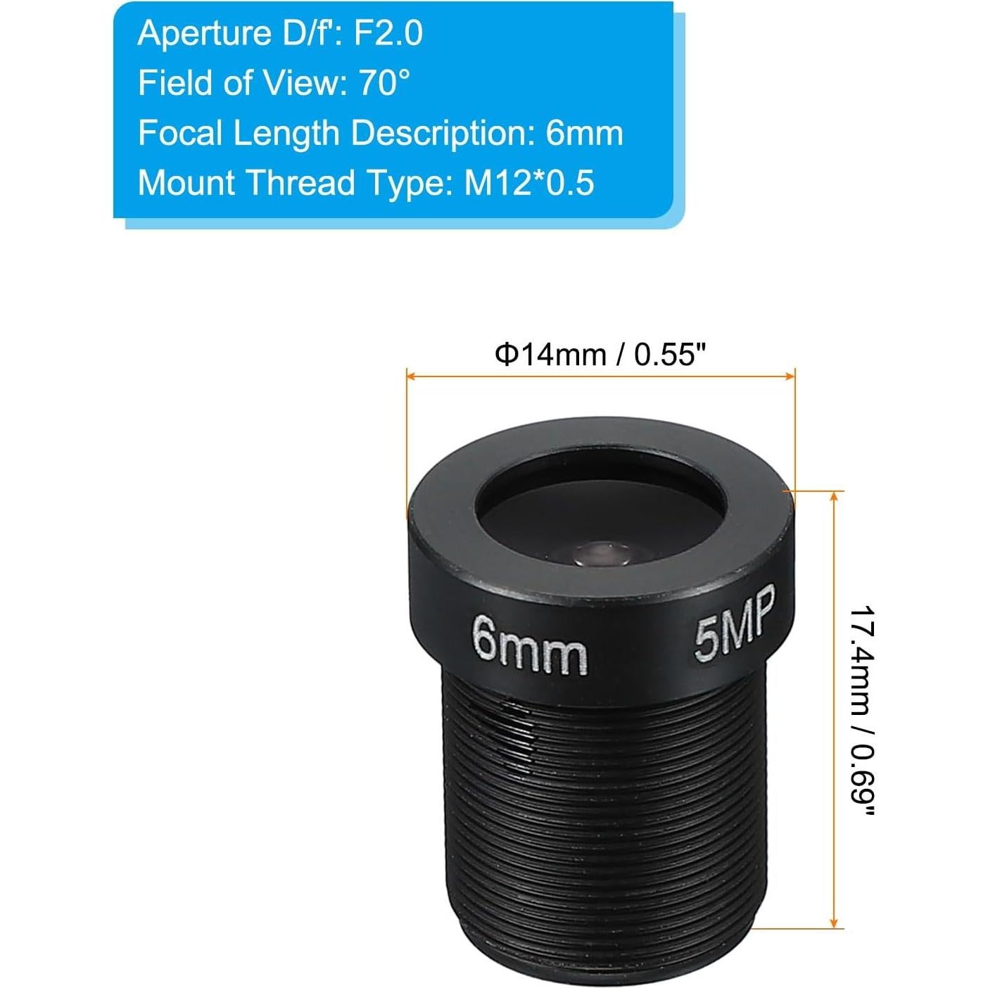 Lente de Cámara CCTV PATIKIL 6mm F2.0 M12 70°