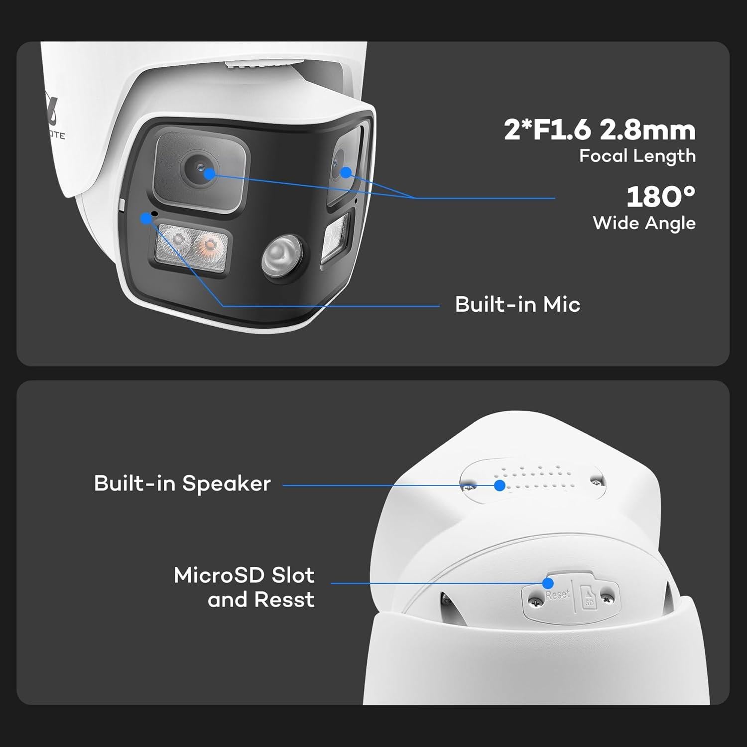 Cámara de Seguridad IP PoE ONWOTE 4K 8MP Doble Lente 180°