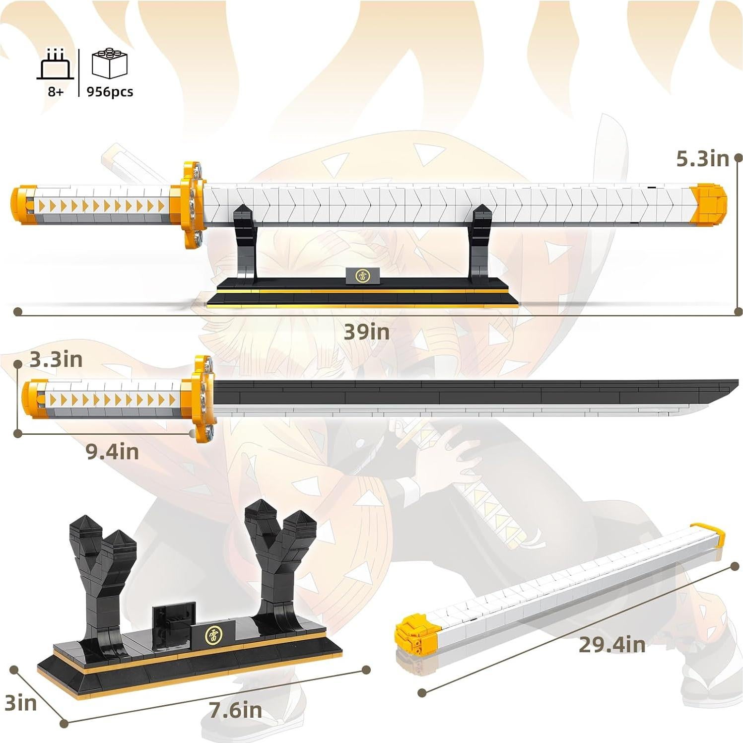 Espada Agatsuma Zenitsu Demon Slayer 956 Piezas con Soporte
