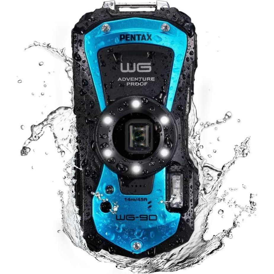 Cámara Compacta RICOH PENTAX WG-90 Azul + Kit de Limpieza 64GB