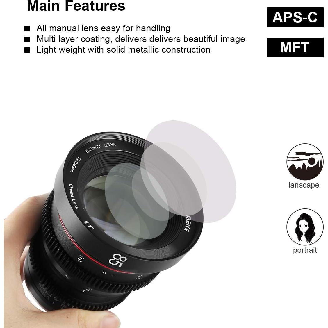 Lente Cine MEKE 85mm T2.2 Manual Micro Cuatro Tercios