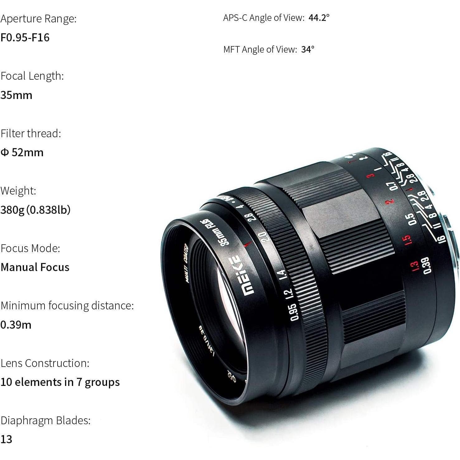 Lente Fija Meike 35mm f/0.95 RF para Canon EOS-R R5 R6