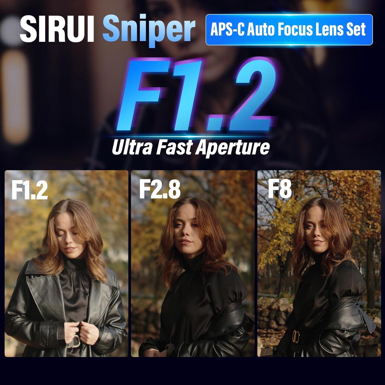 Set de Lentes Autofoco SIRUI Sniper F1.2 APS-C 23mm 33mm 56mm