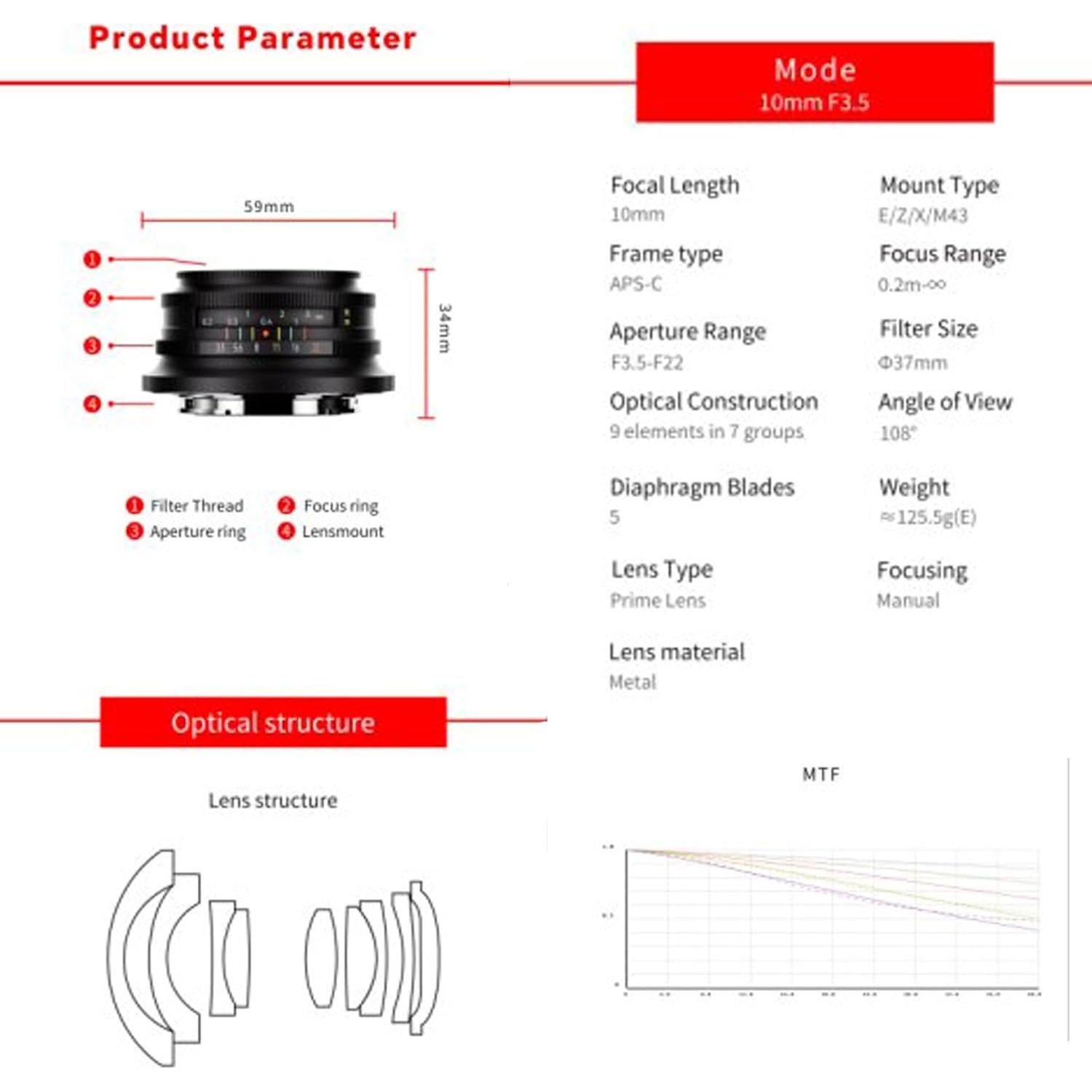 Lente Ultra Gran Angular 7artisans 10mm F3.5 para Sony E
