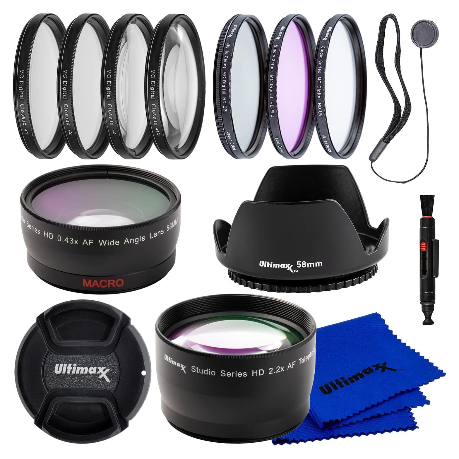 Kit de Accesorios de Lente Ultimaxx 58MM Telefoto 2.2X y Gran Angular 0.43X