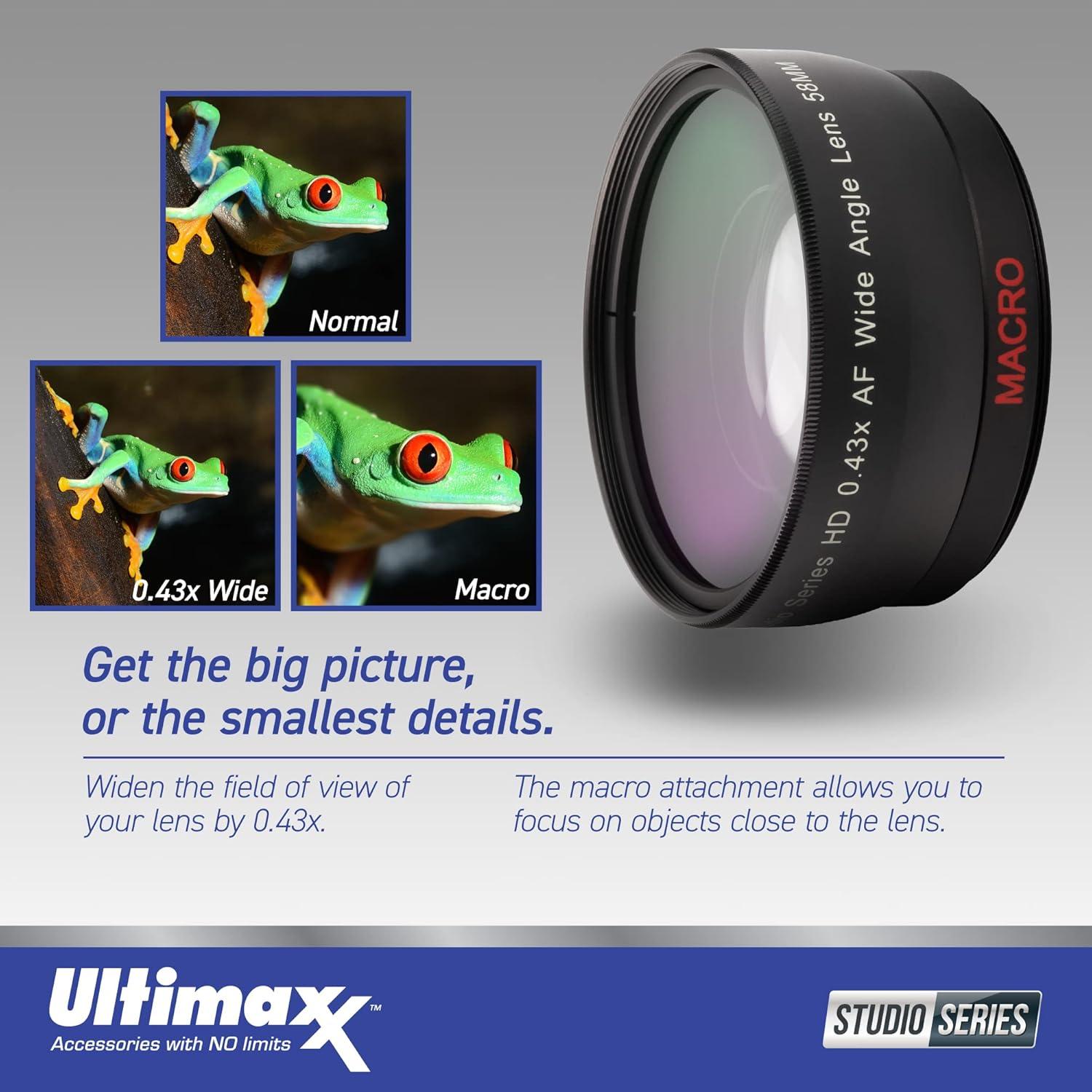 Kit de Accesorios de Lente Ultimaxx 58MM Telefoto 2.2X y Gran Angular 0.43X
