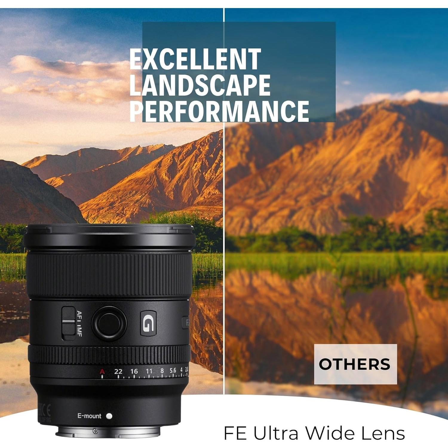 Lente Sony FE 20mm f/1.8 G Gran Angular con Accesorios