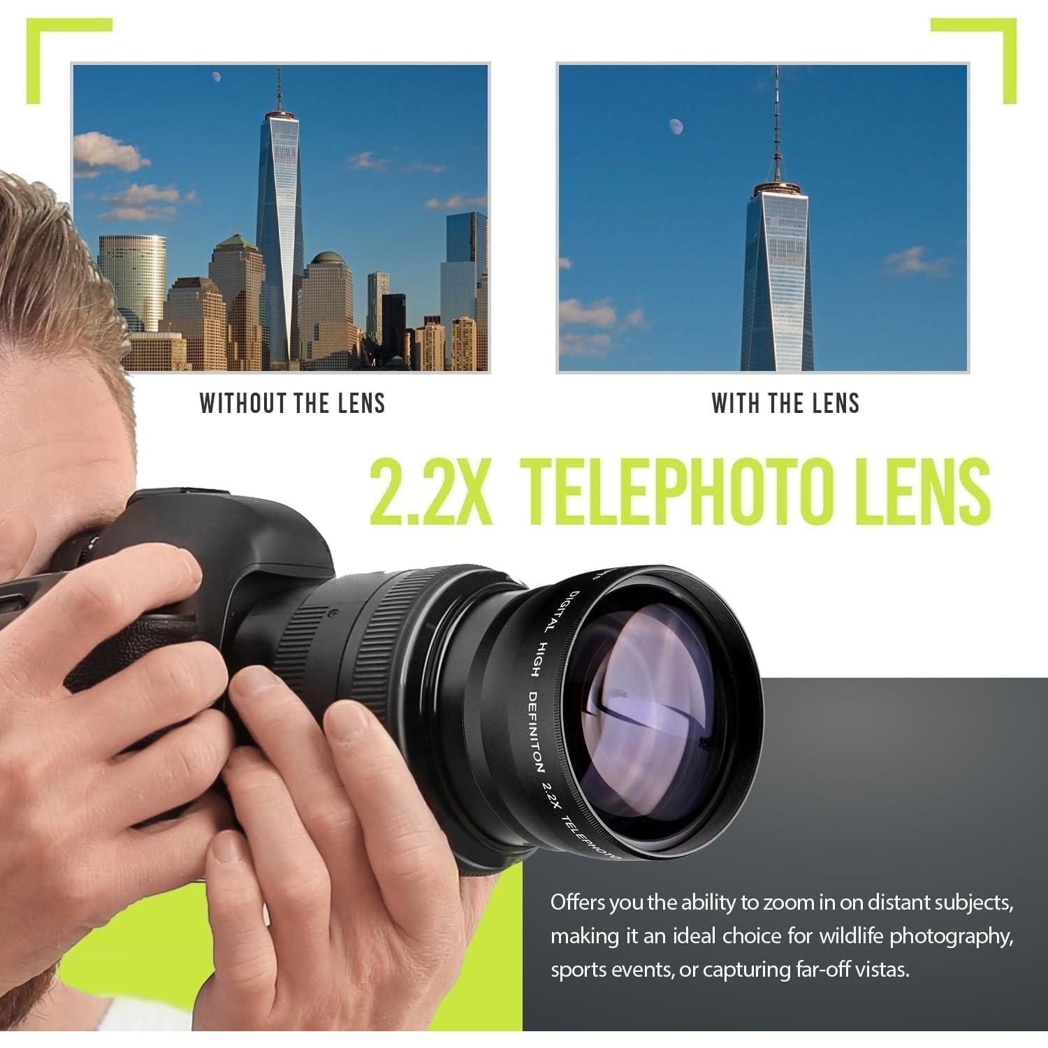 Kit de Lentes 52MM para Sony FDR-AX33: Gran Angular, Ojo de Pez y Telefoto