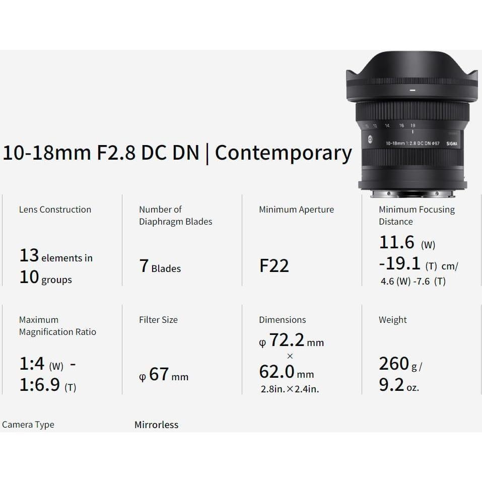 Lente Zoom Ultra Gran Angular Sigma 10-18mm F2.8 DC DN