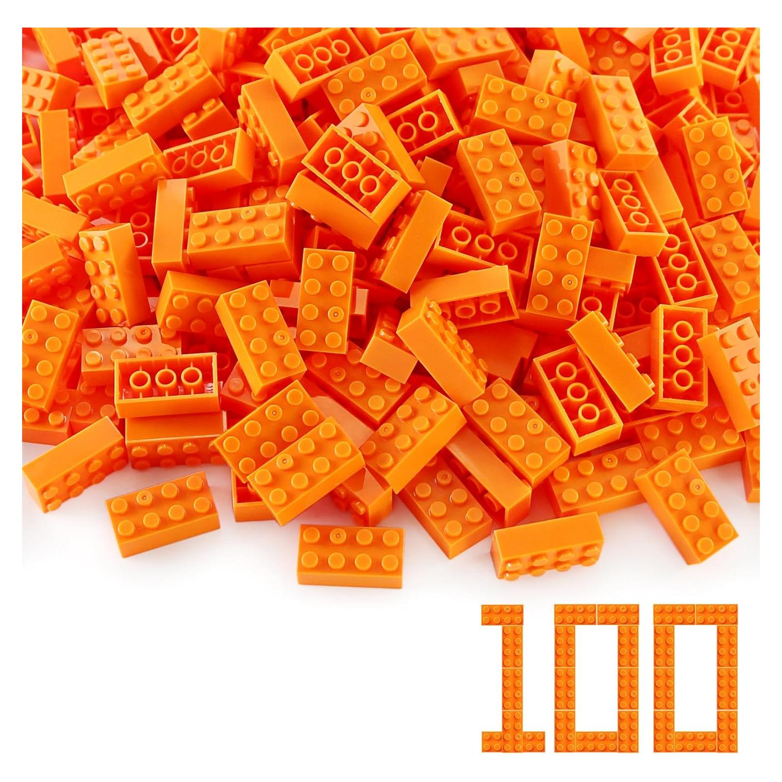 Feleph 100 Piezas Ladrillos Naranjas 2x4 Accesorios de Juego