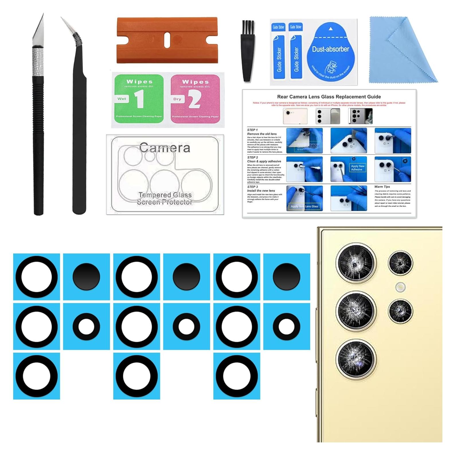 Reemplazo Cristal Lente Cámara Samsung Galaxy S24 Ultra - 3 Pzs