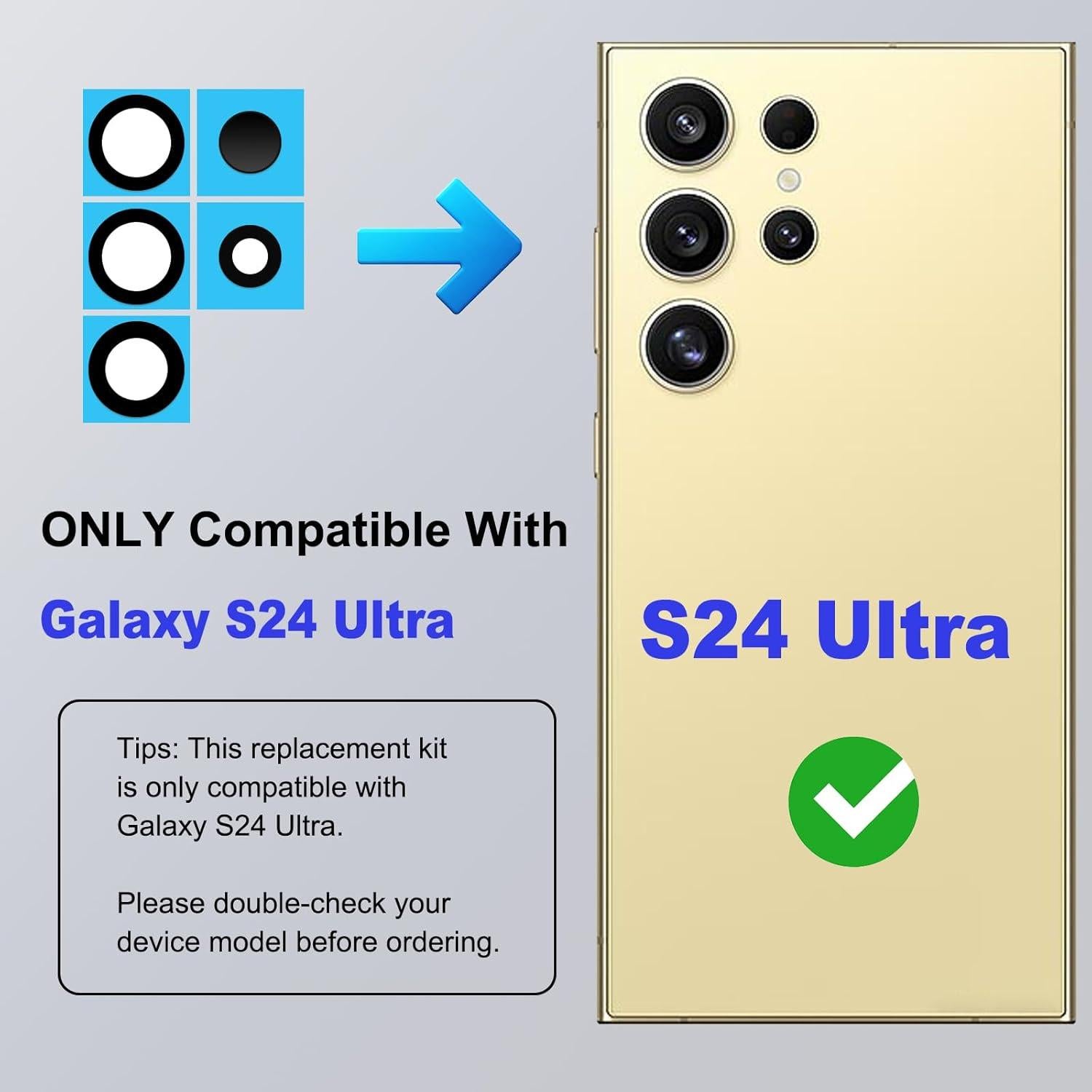 Reemplazo Cristal Lente Cámara Samsung Galaxy S24 Ultra - 3 Pzs