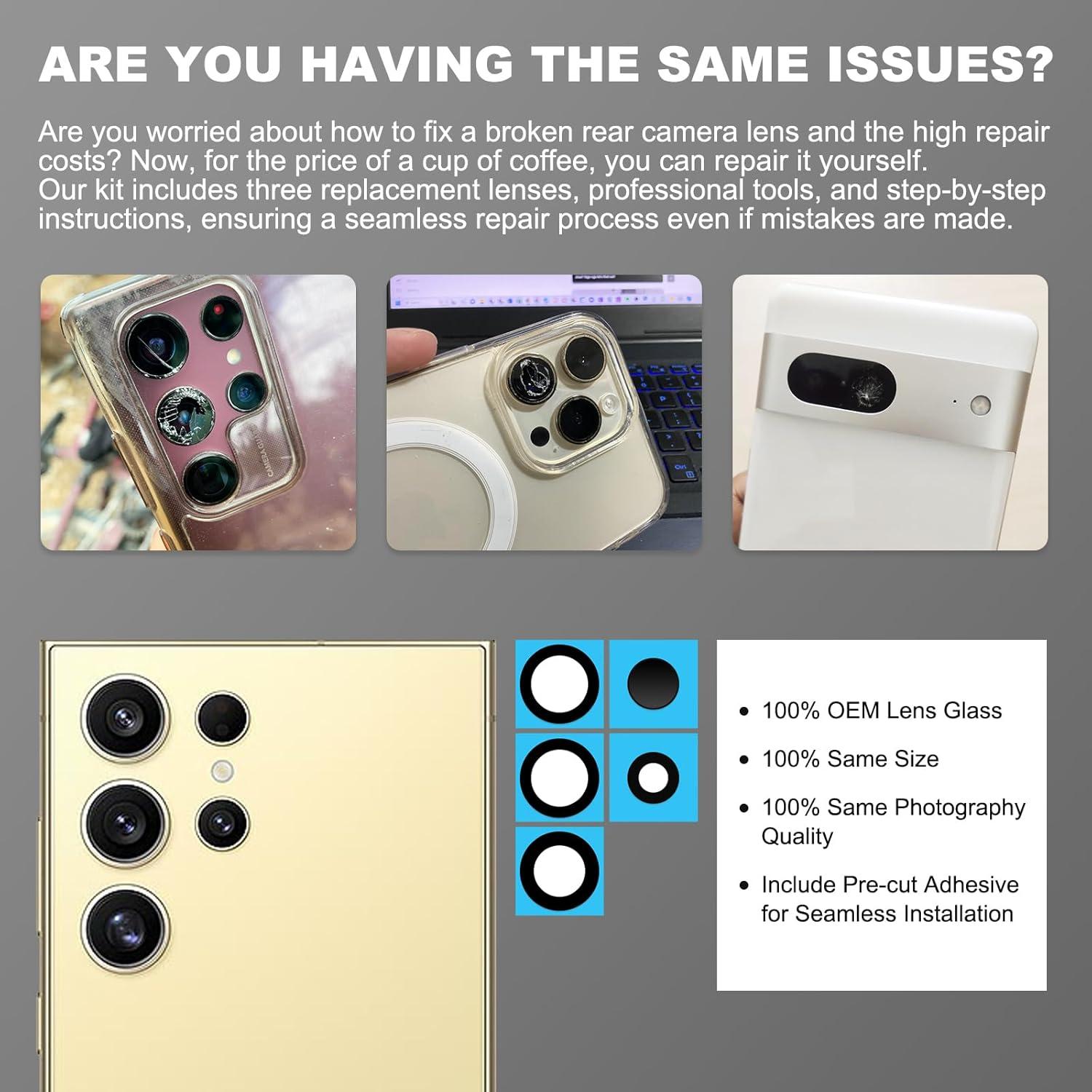 Reemplazo Cristal Lente Cámara Samsung Galaxy S24 Ultra - 3 Pzs