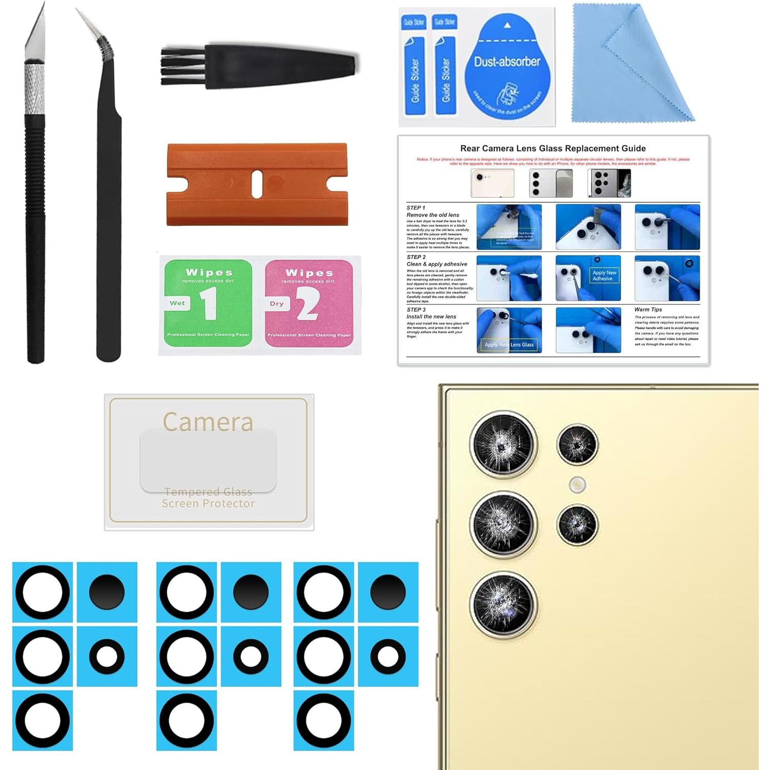 Reemplazo Cristal Lente Cámara Samsung Galaxy S24 Ultra - 3 Pzs