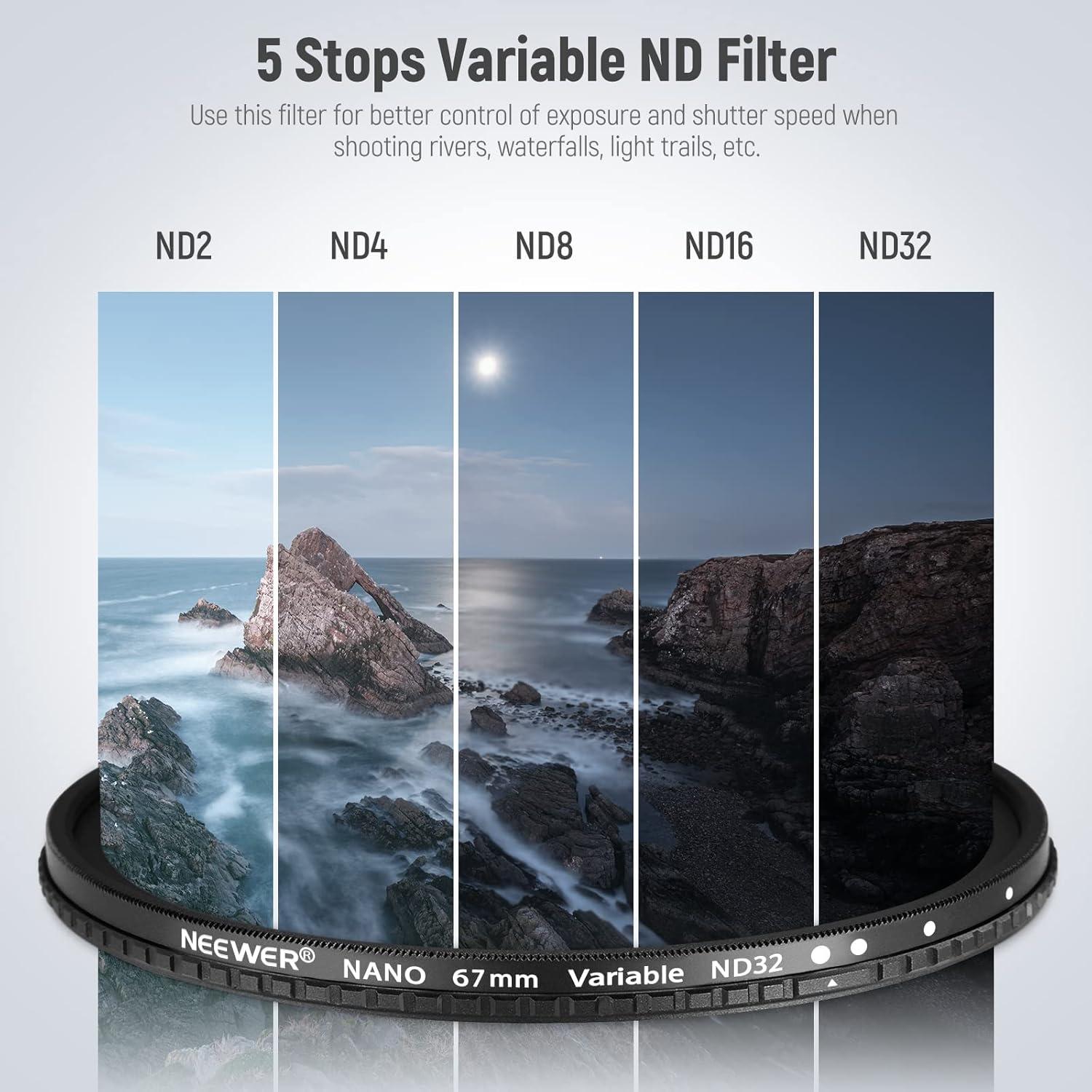 Filtro ND Variable NEEWER 67mm ND2-ND32 Ajustable HD