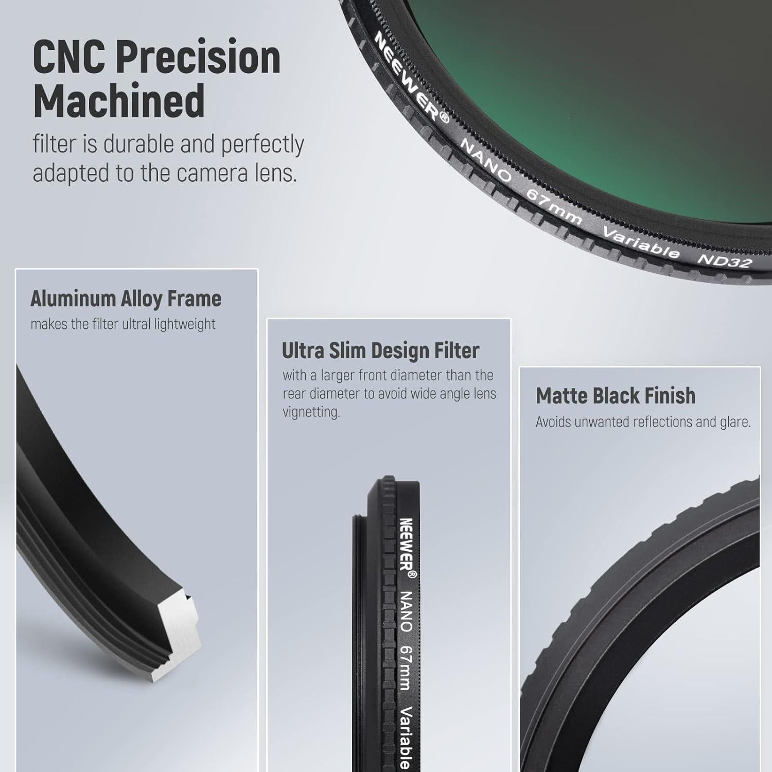 Filtro ND Variable NEEWER 67mm ND2-ND32 Ajustable HD