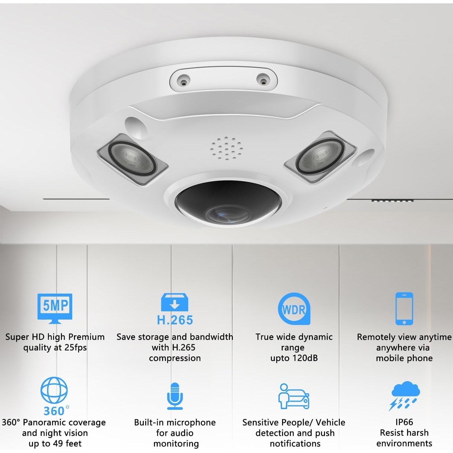 Cámara Fisheye IP POE Vonnision 5MP 360° Visión Nocturna