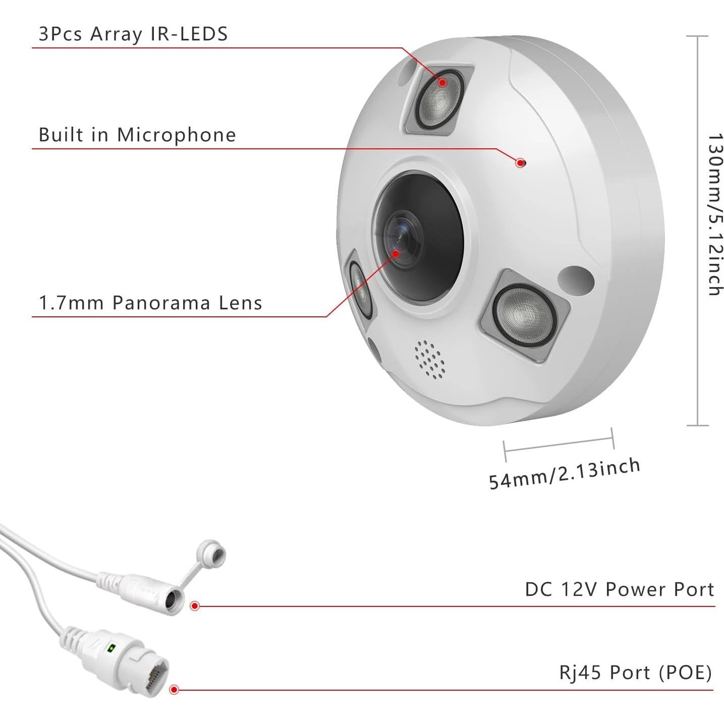 Cámara Fisheye IP POE Vonnision 5MP 360° Visión Nocturna