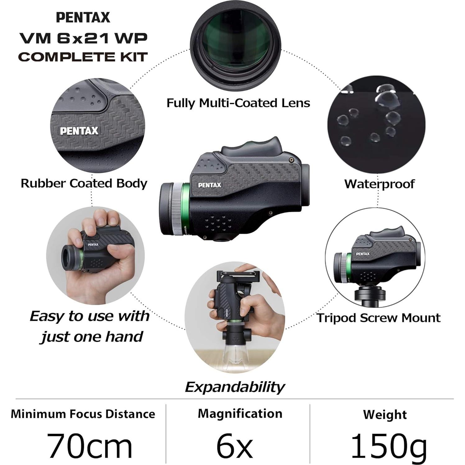 Monocular PENTAX VM 6x21 WP con Adaptador Smartphone y Soporte Macro