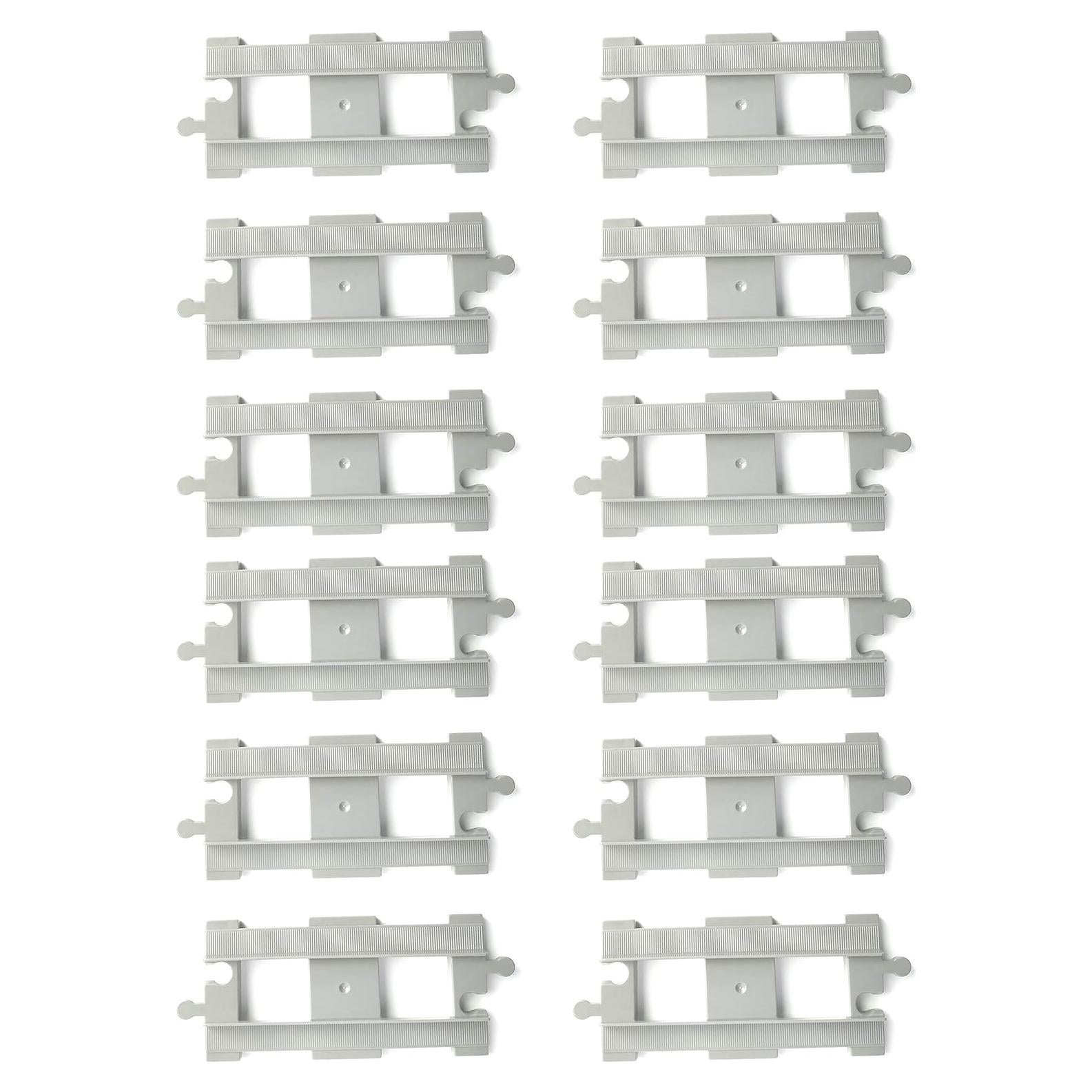 12 Straight Tracks - Light Grey - Accessories Compatible with Leading Brand Train Tracks Building Bricks