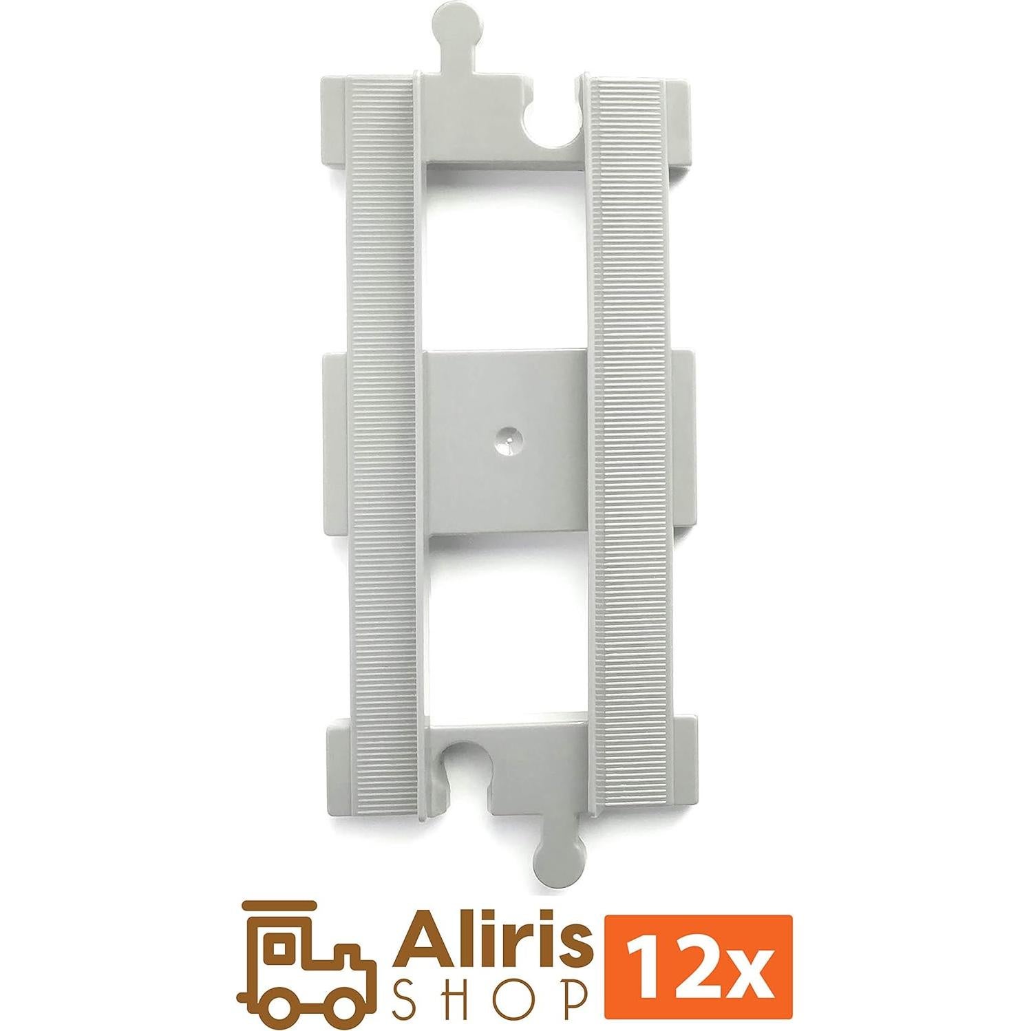 12 Straight Tracks - Light Grey - Accessories Compatible with Leading Brand Train Tracks Building Bricks