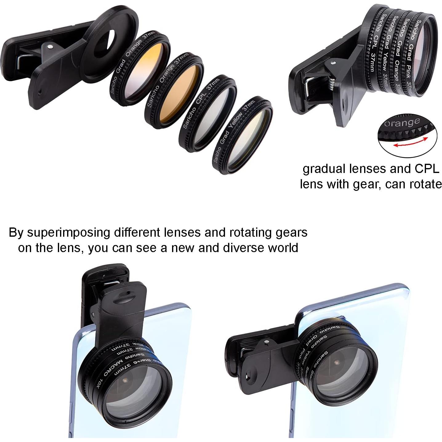 Juego de Lentes Coral Saricho para Smartphone - 8 Lentes y Accesorios