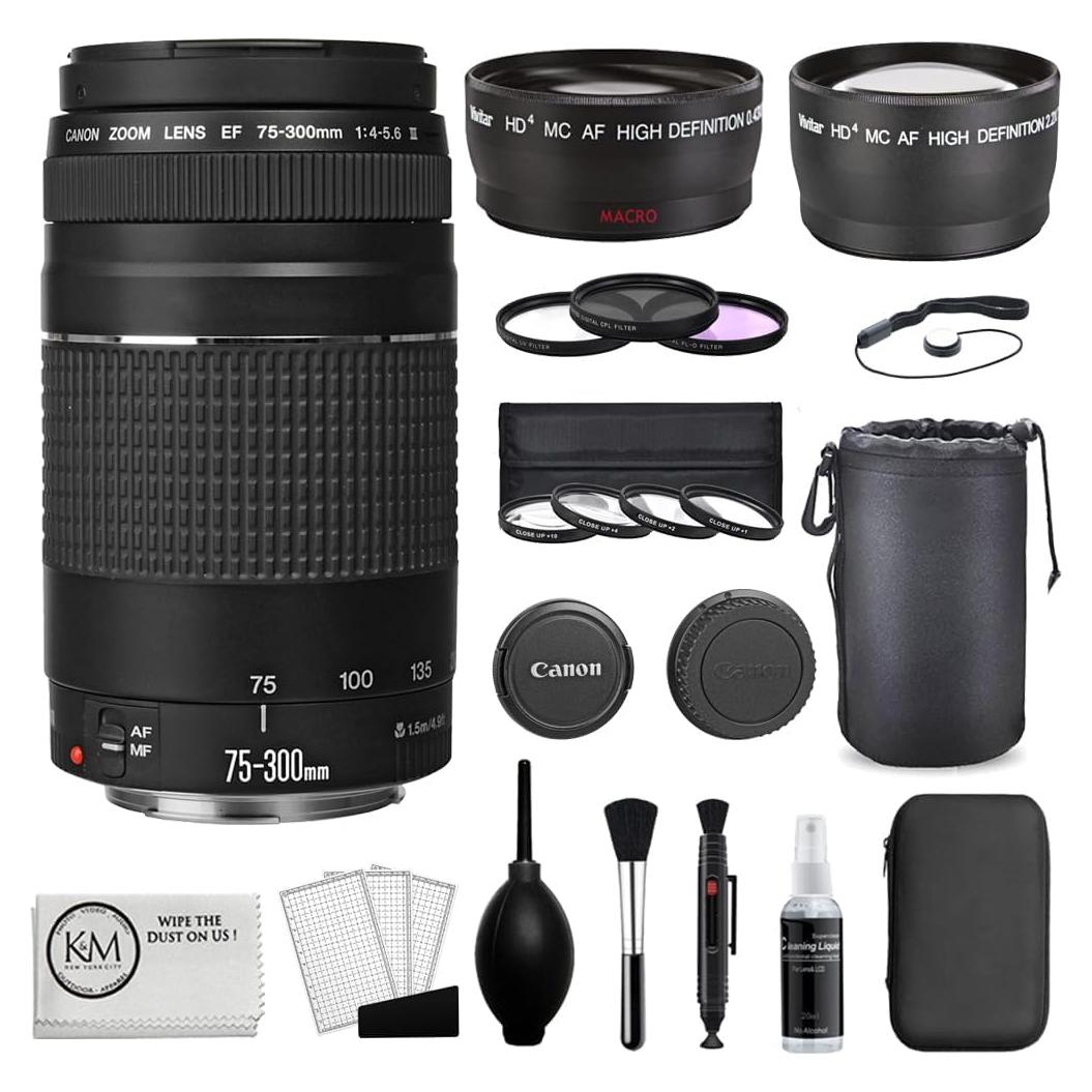Lente Canon EF 75-300mm f/4-5.6 III + Accesorios de Limpieza