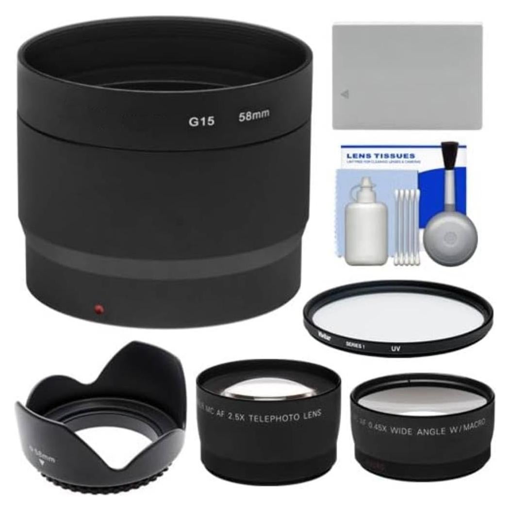 Adaptador de Conversión OPTURA LA-DC58L + Batería + Lentes y Filtros para Canon G15 G16