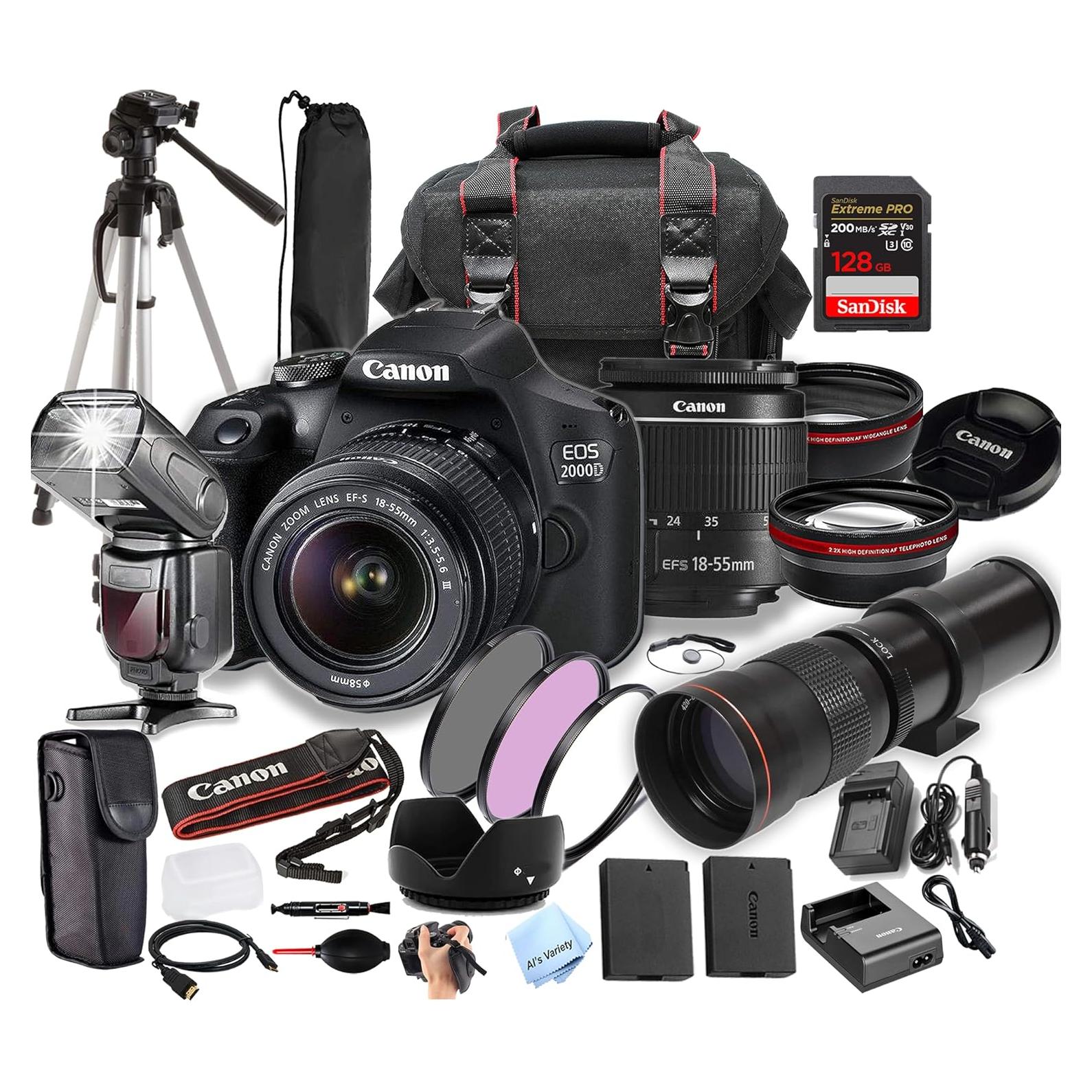 Cámara DSLR Canon EOS 2000D + Lente 420-800mm + Accesorios