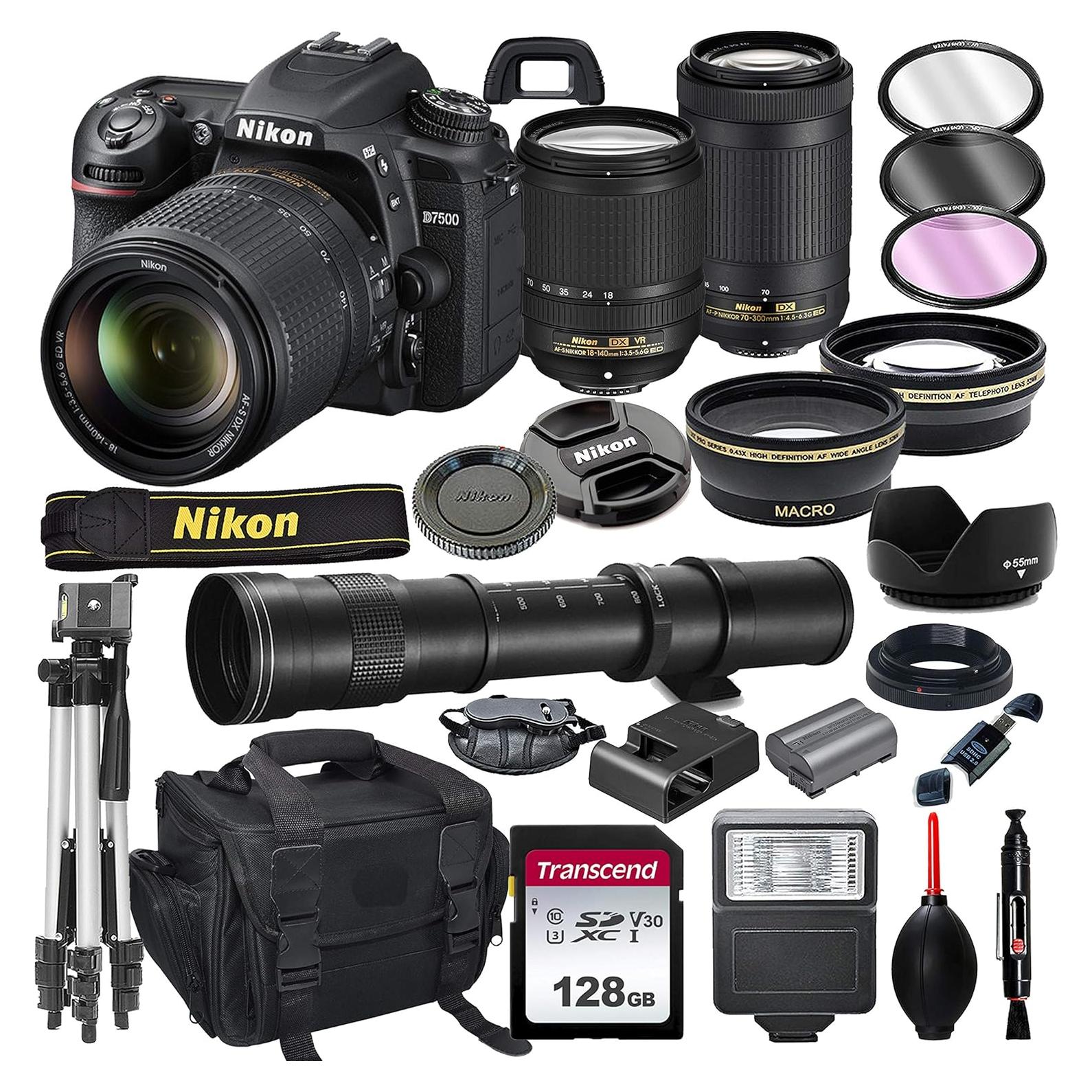 Cámara DSLR Nikon D7500 con Lentes 18-140mm y 70-300mm