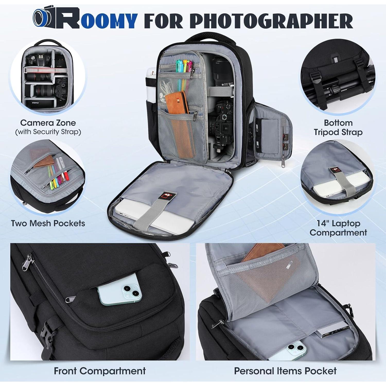 Mochila para cámara RAINSMORE Mediana Negra con protección impermeable