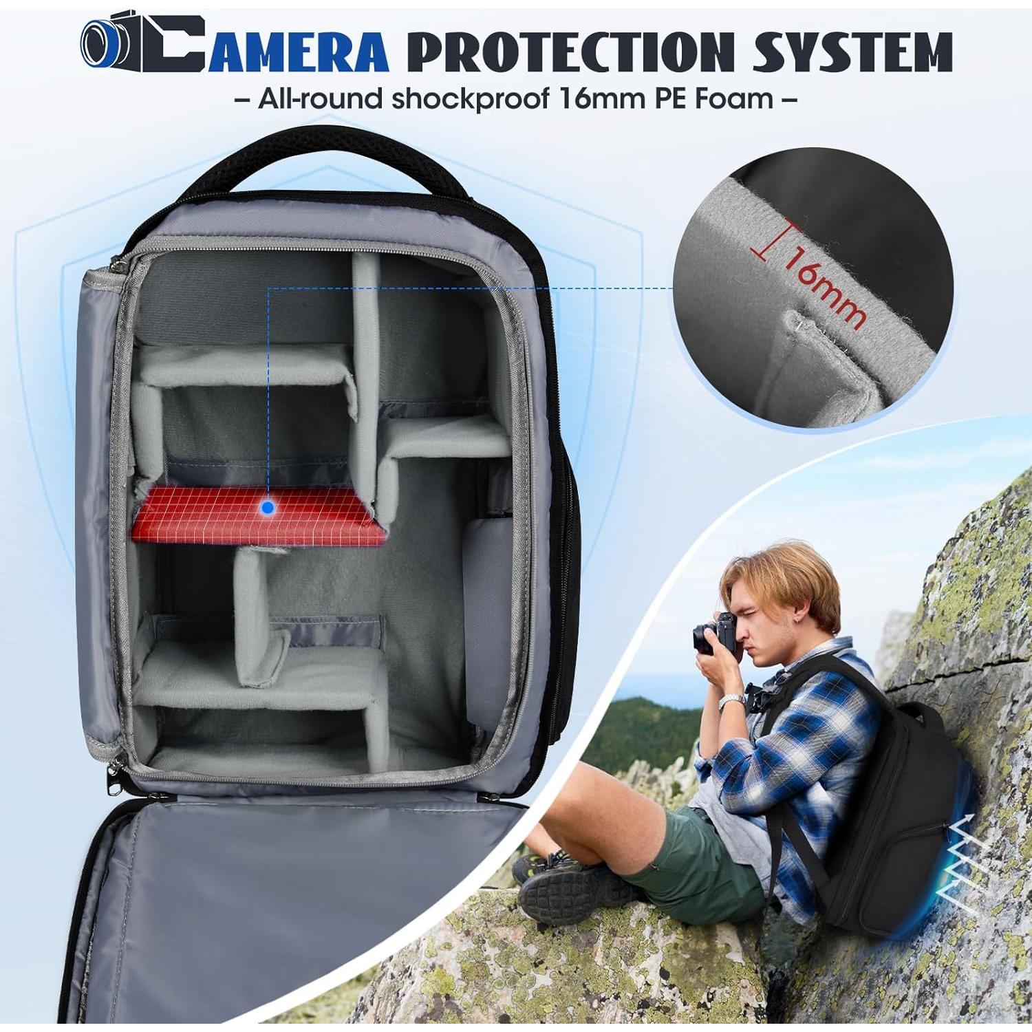 Mochila para cámara RAINSMORE Mediana Negra con protección impermeable