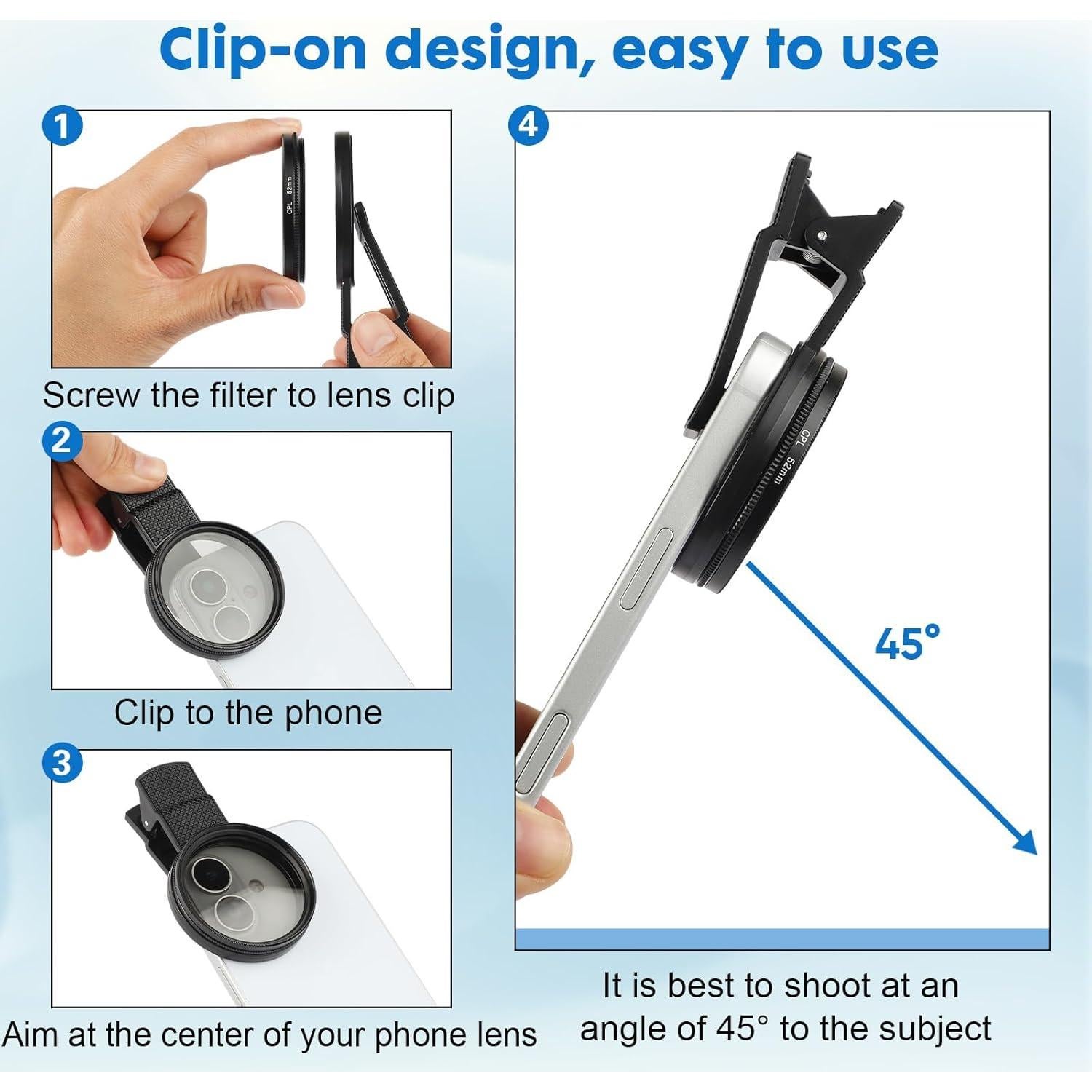 Filtro CPL 52mm SPHOSWHP para Smartphone - Polarizador Clip-On