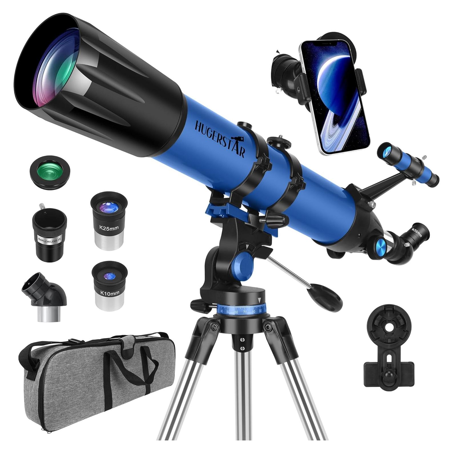Telescopio Refractor HUGERSTAR 90mm 800mm para Astronomía