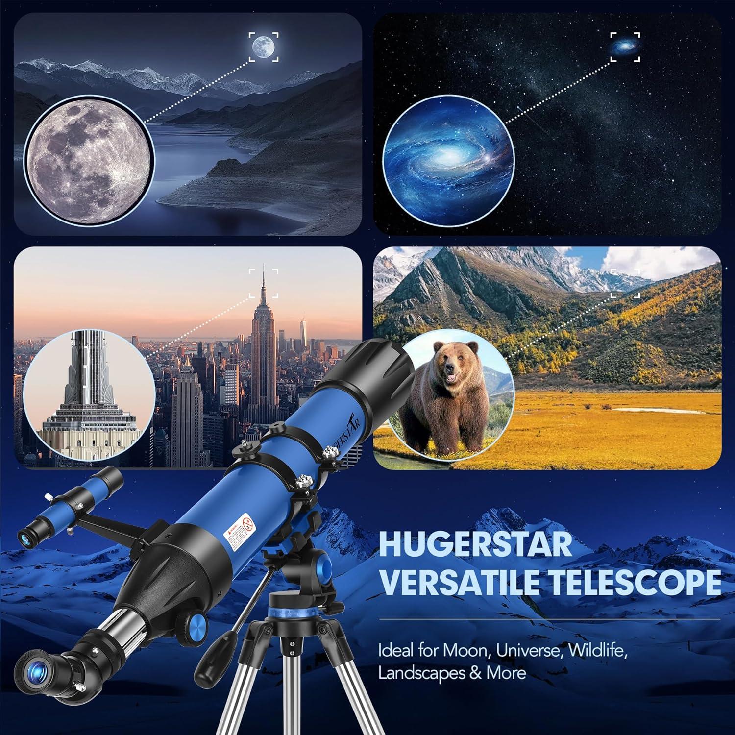 Telescopio Refractor HUGERSTAR 90mm 800mm para Astronomía