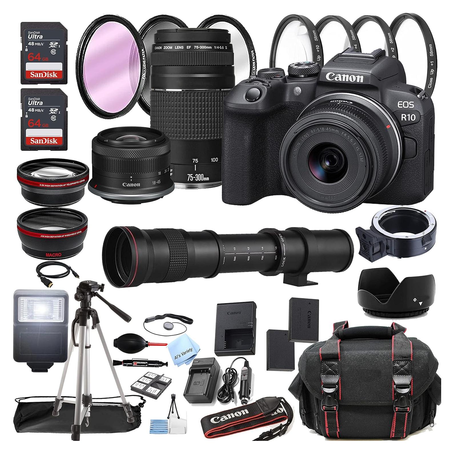 Cámara Digital Sin Espejo Canon EOS R10 + Lentes 18-45mm y 75-300mm