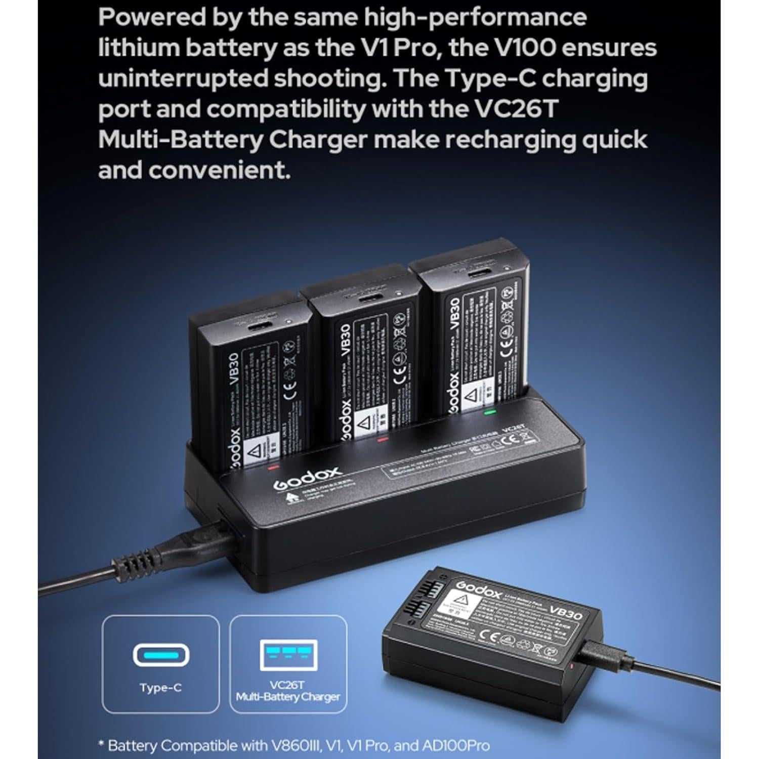 Flash Godox V100C 100Ws TTL para cámaras Canon - Pantalla Táctil