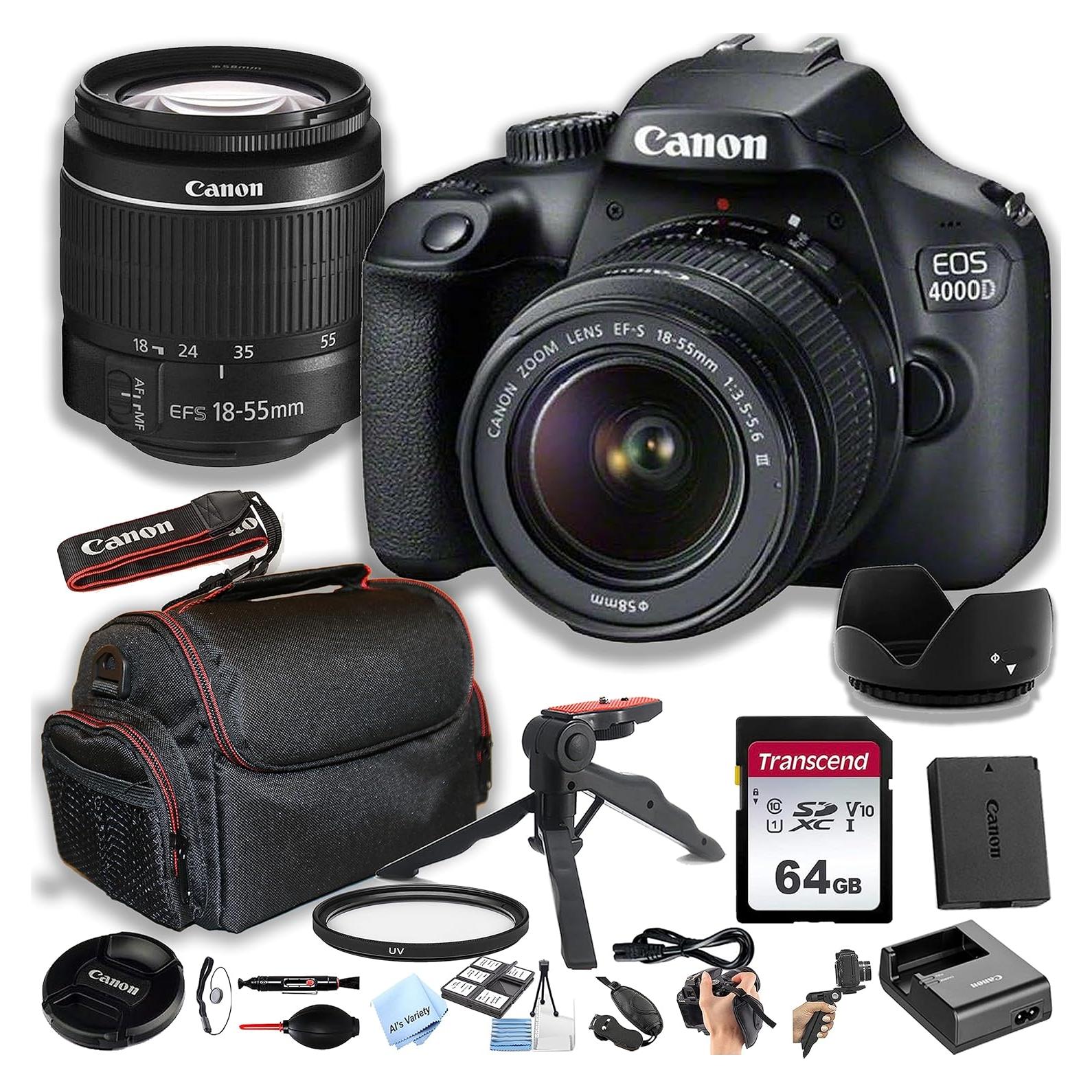 Cámara DSLR Canon EOS 4000D + Lente 18-55mm + Accesorios