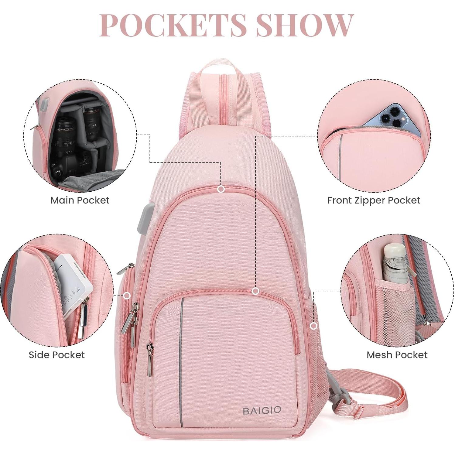 Bolsa de Mensajero para Cámara BAIGIO Rosa 17x10x35cm