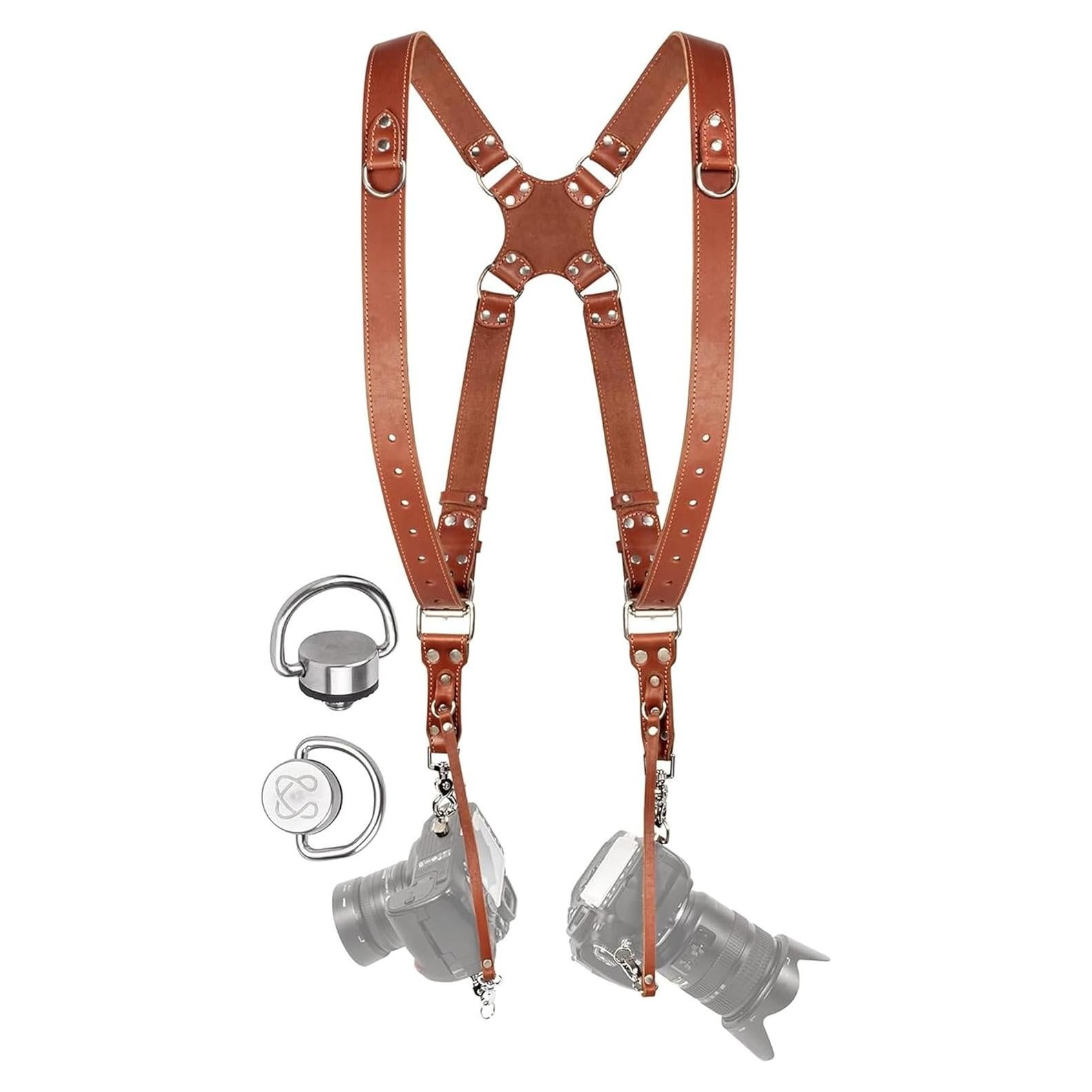 Arnés de cámara doble Pro In Style para 2 cámaras - Cuero marrón
