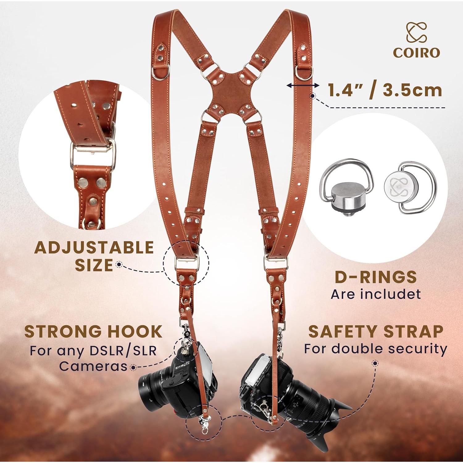 Arnés de cámara doble Pro In Style para 2 cámaras - Cuero marrón