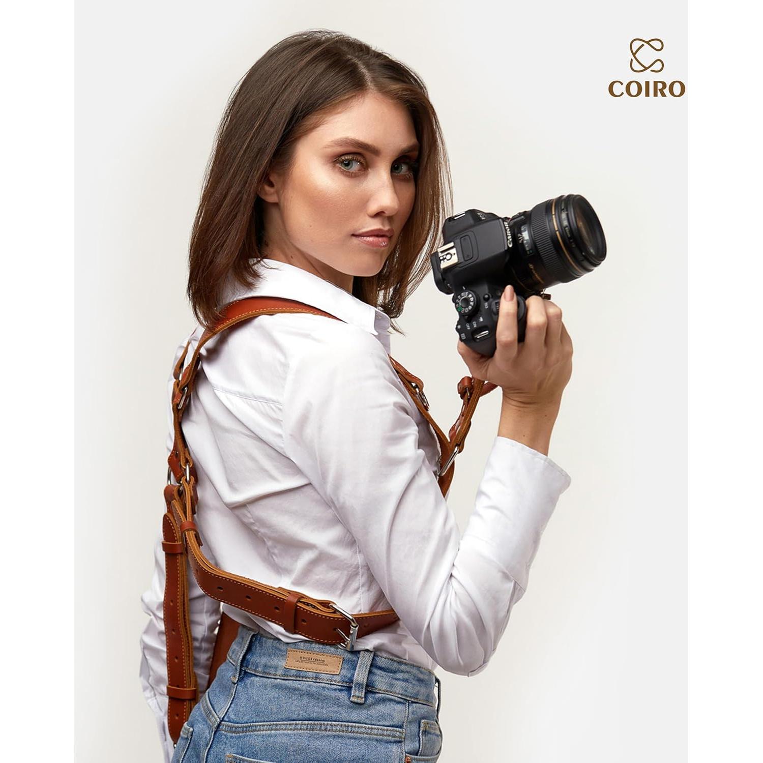 Arnés de cámara doble Pro In Style para 2 cámaras - Cuero marrón