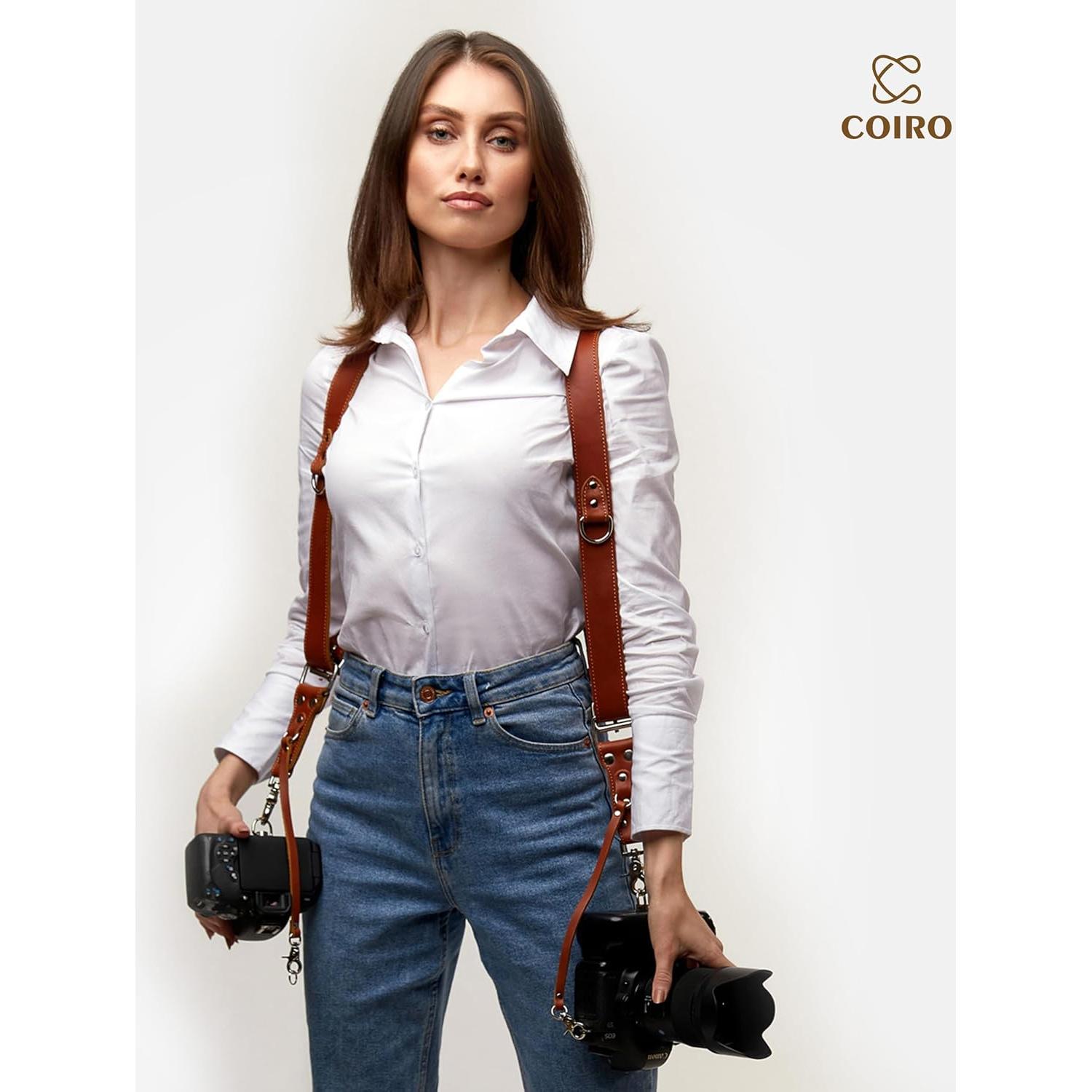 Arnés de cámara doble Pro In Style para 2 cámaras - Cuero marrón