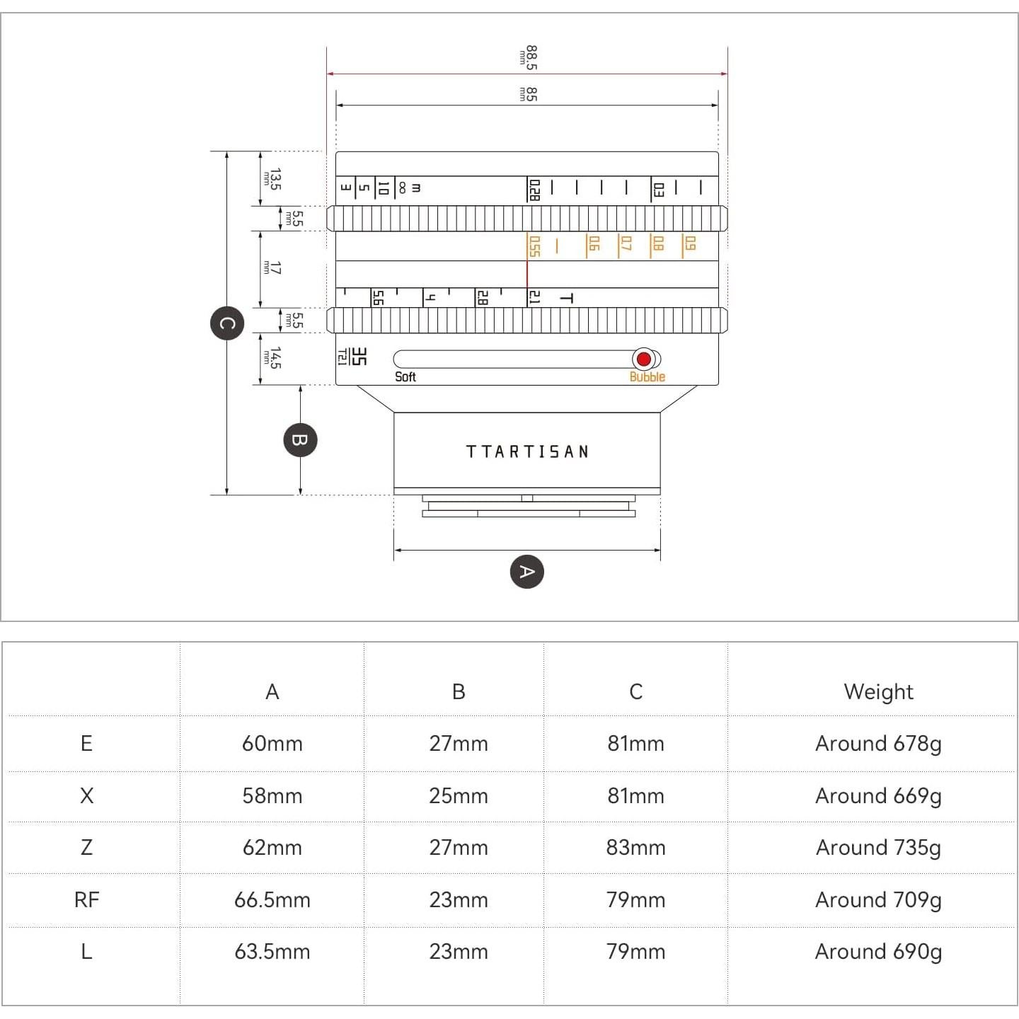 Lente de Cine TTARTISAN 35mm T2.1 Montura X Enfoque Manual