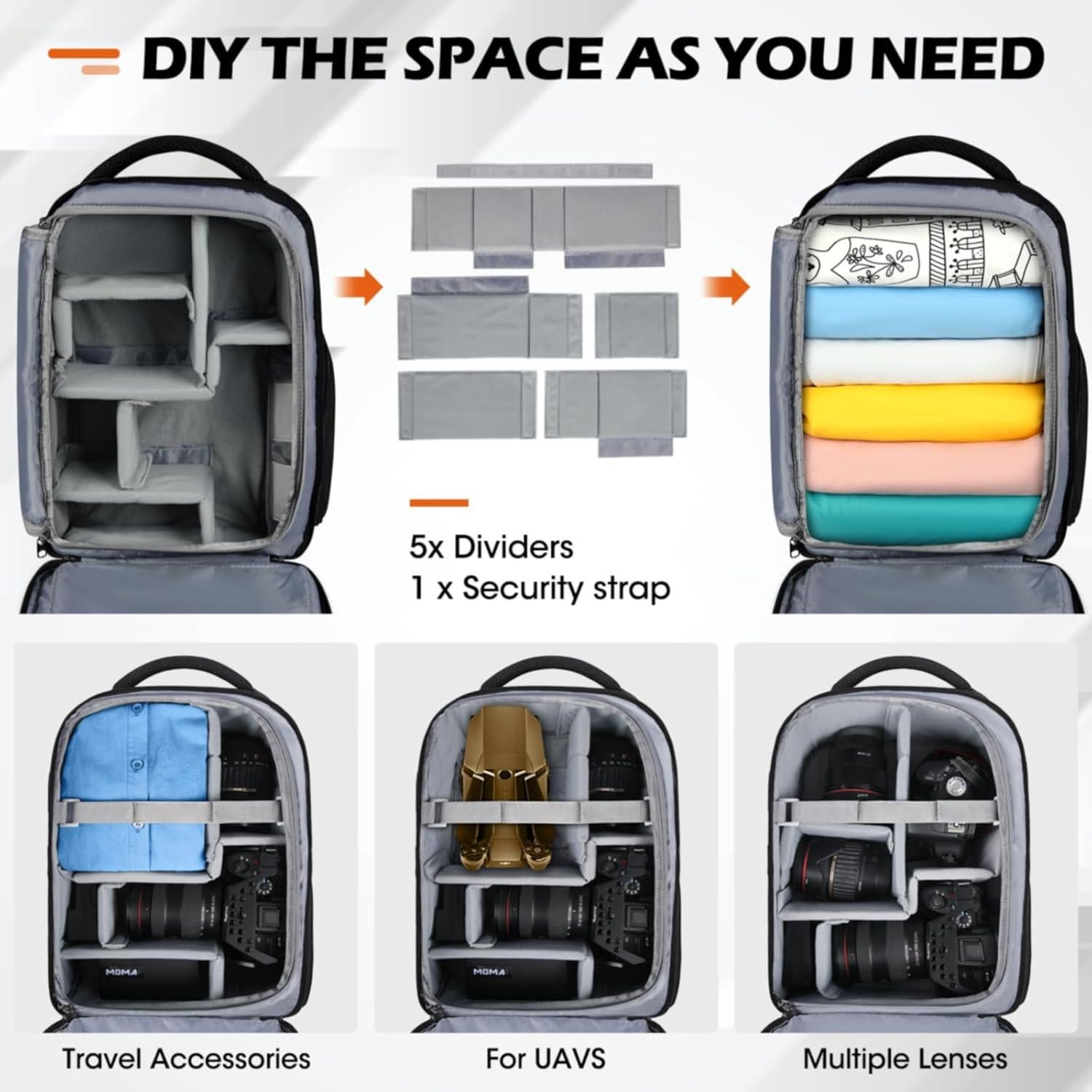 Mochila para cámara SDYSM 5619 Impermeable 30L para DSLR y Laptop 14"